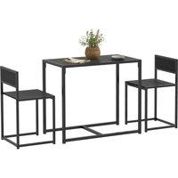HOMCOM Dining Table and Chairs Set 2, Dining Room Sets, Rectangular Space Saving Table and 2 Chairs for Compact Kitchens, Steel Frame, Black
