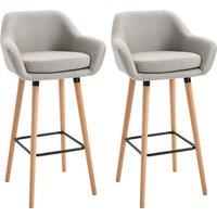 HOMCOM Bar Kitchen Stools Set of 2, Modern Upholstered Seat, Metal Frame, Solid Wood Legs Living Room Dining Room Fabric Furniture, Beige Aosom UK