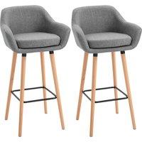 HOMCOM Pair of Bar Chairs Modern Fabric Upholstered Seat with Solid Wood Legs & Metal Frame for 