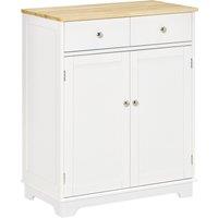 HOMCOM Kitchen Floor Cabinet Side Storage Cupboard Multi-use Sideboard Table with Solid Wood Top, Adjustable Shelf Drawer for Dining Living Room