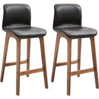 HOMCOM Modern Bar Stools Set of 2, PU Leather Upholstered Bar Chairs with Wooden Frame, Footrest for