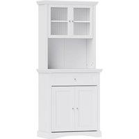 HOMCOM 4-Door Kitchen Cupboard with Drawer, Freestanding Kitchen Cabinet with Glass Doors, Adjustable Shelves and Open Counter, White