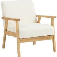 HOMCOM Modern Armchair, Sherpa Fleece Upholstered Accent Chair with Solid Wood Legs and Wide Seat, Cream White