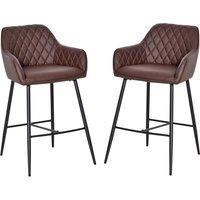 HOMCOM Set of 2 Bar Chair With Backs Retro, PU Leather Bar Stools w/ Footrest Metal Frame Comfort Support Stylish Dining Seating, Brown Aosom UK