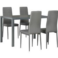 HOMCOM 5-Piece Kitchen Dining Table Set with 4 Faux Leather Metal Frame Chairs Glass Tabletop Desk for Dining Room, Kitchen, Dinette, Grey