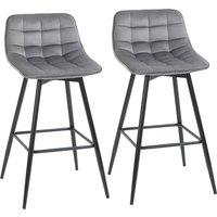 HOMCOM Set of 2 Bar stools w/ Backs Velvet-Touch Dining Chairs Kitchen Counter Chairs Fabric Upholstered Seat w/ Metal Legs, Backrest, Grey Aosom UK