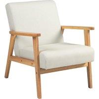 HOMCOM Fabric Accent Chair for Living Room, Arm Chair with Rubber Wood Frame and Padded Cushion, Cream White Aosom UK