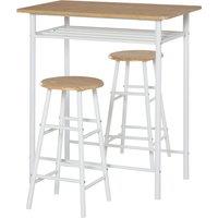 HOMCOM Bar Table and Stools w/ Metal Frame Footrest, Storage Shelf, Bar Table Set for Kitchen, Dining Room, Cafe, White & Oak Aosom UK