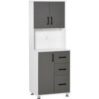 HOMCOM Modern Kitchen Cupboard with Storage Cabinets, 3 Drawers and Open Countertop for Living Room, Grey