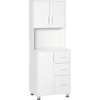 HOMCOM Modern Larder Cupboard with Storage Cabinets, Kitchen Cupboard with 3 Drawers and Open Countertop for Living Room, White Aosom UK