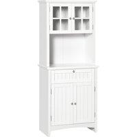 HOMCOM Kitchen Buffet and Hutch Wooden Storage Cupboard w/ Framed Glass Door, Drawer, Space for Dining and Living Room, 68.6W x 40D x 164Hcm, White