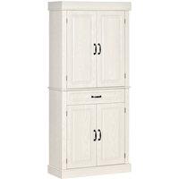 HOMCOM Kitchen Cupboard with 4 Doors, Freestanding Storage Cabinet with Wide Drawer and Shelves for Living Room, 180cm, White Wood Grain
