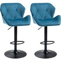 HOMCOM Bar Chair Set of 2, Velvet-Touch Bar Stools w/ Metal Frame Footrest Round Base, Adjustable Triangle Indenting Moulded Seat, Blue Aosom UK