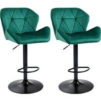 HOMCOM Bar Stools Set Of 2, Luxurious Velvet-Touch Barstools with Metal Frame Footrest Round Base Triangle Indenting Adjustable Height Swivel Green