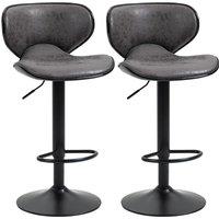 HOMCOM Bar Chair Set of 2 Microfiber Cloth Adjustable Height Armless Chairs with Swivel Seat, Bar Stool, Counter Bar Stool, Dark Grey Aosom UK