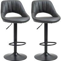 HOMCOM Barstools Set of 2 Adjustable Swivel Height Gas Lift PU Leather Counter Chairs with Footrest