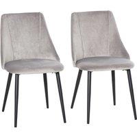HOMCOM Velvet Dining Chairs Set of 2, Modern Upholstered Velvet-Touch Fabric Accent, High Back Chairs with Metal Legs, Grey Aosom UK