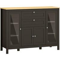 HOMCOM Modern Storage Cabinet, Sideboard with Oak Top, 4 Doors, 2 Drawers and 5 Adjustable Shelves, Black Brown