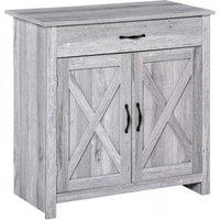 HOMCOM Farmhouse Sideboard: Grey Wood-Effect Storage Cabinet with Barn Doors, Coffee Bar Style Aosom UK