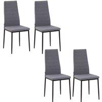 HOMCOM High Back Dining Chairs Modern Upholstered Linen-Touch Fabric Accent Chairs with Metal Legs for Kitchen, Set of 4, Grey Aosom UK