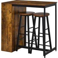 HOMCOM Industrial Bar Table and Stools for 2 people, 3-Pieces Bar Table Set with Storage Shelf for Kitchen, Brown Aosom UK