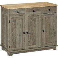 HOMCOM Modern Sideboard with Rubberwood Top, Buffet Cabinet with Storage Cabinets, Drawers and Adjustable Shelves for Dining Room, Kitchen, Grey Wood-Effect