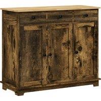 HOMCOM Sideboard with Rubberwood Top and Adjustable Shelves for Dining Room, Kitchen - Rustic Brown