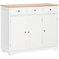 HOMCOM Modern Sideboard with Rubberwood Top, Buffet Cabinet with Storage Cabinets, Drawers and Adjustable Shelves for Living Room, White Aosom UK