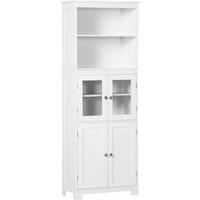 HOMCOM Freestanding Larder Cupboard, 4-Door Kitchen Storage Cabinet, Adjustable Shelf, Glass Doors for Dining Room, Living Room, White Aosom UK