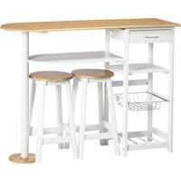 HOMCOM 3 Piece Bar Table Set, Breakfast Bar table and Stools with Storage Shelf, Drawer, Wire Basket