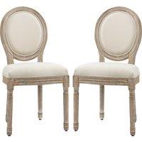 HOMCOM Dining Chairs Set of 2, French-Style Kitchen Chairs, Armless Accent Chairs with Backrest and Linen-Touch Upholstery, Cream Aosom UK