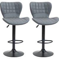 HOMCOM Bar Stools Set of 2 Adjustable Height Swivel Bar Chairs in PU Leather with Backrest & Footrest, Grey