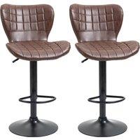 HOMCOM Bar Stools Set of 2 Adjustable Height Swivel Bar Chairs in PU Leather with Backrest & Footrest, Brown