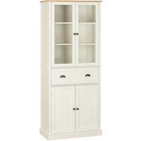 HOMCOM Freestanding Kitchen Cupboard, 5-tier Storage Cabinet with Adjustable Shelves and Drawer for Living Room, Dining Room, Cream White