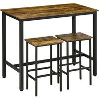 HOMCOM Industrial Bar Table Set, Breakfast Table with 2 Stools, 3-Piece Counter Height Dining Table 