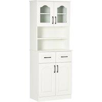 HOMCOM Kitchen Cupboard, Freestanding Storage Cabinet with 2 Adjustable Shelves, 2 Drawers and Open Counter for Living Room, Dining Room, 168cm, White