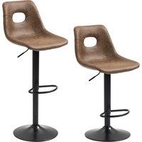 HOMCOM Retro Bar Stools Set of 2, Faux Leather, Adjustable Height with Backrest and Footrest, Brown Aosom UK