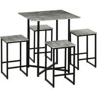 HOMCOM Square Bar Table with Stools, Concrete Effect 5 Pieces Small Kitchen Table and Chairs Set for 4 People, with Footrest, Grey Aosom UK