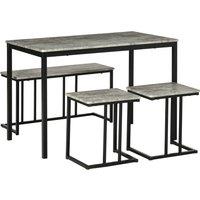 HOMCOM Dining Table and Chairs Set for 4 People, Concrete Effect Kitchen Table and Bench Set with St