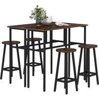 HOMCOM Bar Table and Stools, 2 Breakfast Tables w/ 4 Stools, Counter Height Dining Tables & Chairs for Kitchen, Living Room, Rustic Brown Aosom UK