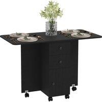 HOMCOM Multi-Storage Six-Person Drop Leaf Dining Table - Distressed Black Aosom UK