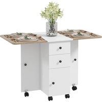 HOMCOM Multi-Storage Six-Person Drop Leaf Dining Table - Oak and White Aosom UK