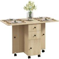 HOMCOM Six-Person Drop Leaf Dining Table, with Storage - Wood-Effect