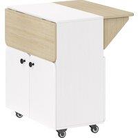 HOMCOM Folding Dining Table, Rolling Drop Leaf Table with Hidden Shelf & Cabinet for Dining Room, Small Spaces, White