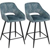 HOMCOM Bar Stools Set of 2, Velvet-Touch Fabric Counter Height Bar Chairs, Kitchen Stools with Steel