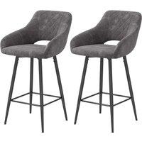 HOMCOM Set of Two Velvet-Feel Bar Stools - Grey