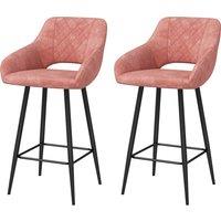 HOMCOM Set of Two Velvet-Feel Bar Stools - Pink Aosom UK