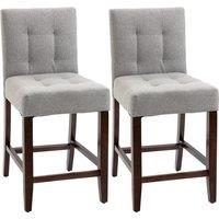 HOMCOM Set of 2 Fabric Bar Stools, Modern Kitchen Chairs with Tufted Back, Thick Padding, Wood Legs, Grey Aosom UK