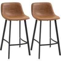 HOMCOM Bar Stools Set of 2, Industrial Kitchen Stool, Upholstered Bar Chairs with Back, Steel Legs, Brown Aosom UK