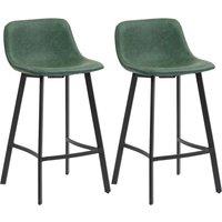 HOMCOM Bar Stools Set of 2, PU Leather Dining Stools with Backrest, Footrest, for Kitchen, Counter, Breakfast Bar, Green